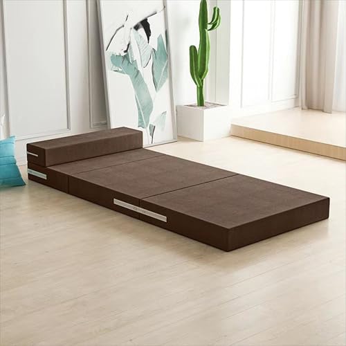 XXIUDEE Rutschfeste faltbare Einzelmatratze mit tragbarem Kissen, waschbare faltbare Bodenmatratze, Gästebett für Erwachsene, Campingmatten, Druckentlastung und stützend (200 x 90 x 8 cm, braun) von XXIUDEE