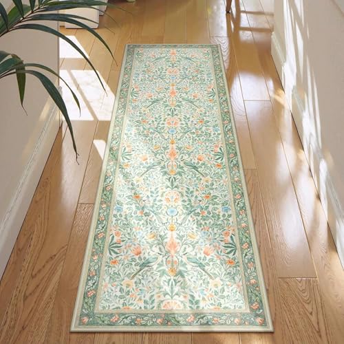 XXIUDEE Waschküchenläufer im Vintage-Stil, Küchenteppich, Läufermatten, Eingangsteppich, waschbare Fußmatten mit rutschfester Unterseite, für Wohnzimmer, Schlafzimmer, Eingangsbereich (120 x 50 cm von XXIUDEE