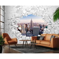 Backstein Tapete New York Nyc Skyline 3D Weißer Ziegelstein Retro Peel & Stick Struktur Wand Wandbild Schlafzimmer Cafe von XXLwallpaper