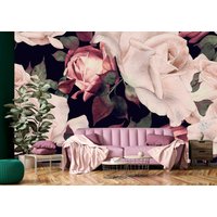 Dunkle Florale Tapete Aquarell Rosa Peel & Stick Selbstklebend Vlies Vintage Bunte Wand Wandbild Schlafzimmer Wohnzimmer von XXLwallpaper