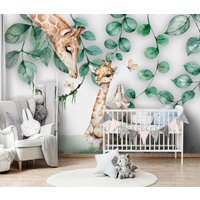 Kinderzimmer Tapete Mädchen Süßes Blatt Tier Giraffe Cartoon Kinder Baby Junge Vlies Peel & Stick Abnehmbare Wand Wandbild von XXLwallpaper