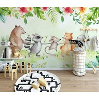 Kinderzimmer Tapete Tier Fuchs Cartoon Baby Mädchen Kinder Junge Peel & Stick Vlies Abnehmbar Wandbild von XXLwallpaper