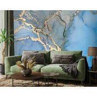 Marmor Tapete Blau Gold Lila Dunkel Modern Peel & Stick Navy 3D Wandbild Carta Da Parati Papier Peint Fototapete von XXLwallpaper