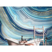 Marmor Tapete Blau Gold Lila Dunkel Modern Peel & Stick Navy 3D Wandbild Carta Da Parati Papier Peint Fototapete von XXLwallpaper