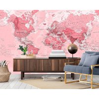 Rosa Weltkarte Tapete Peel & Stick Earth World Old Travel Map Abnehmbares Vlies Wandbild von XXLwallpaper