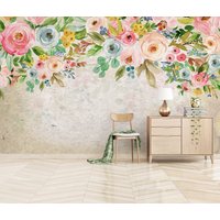 Rosenblumen Tapete Handbemalt Vintage Stoff Floral Peel & Stick Selbstklebend Vlies Abnehmbar Wand Wandbild von XXLwallpaper