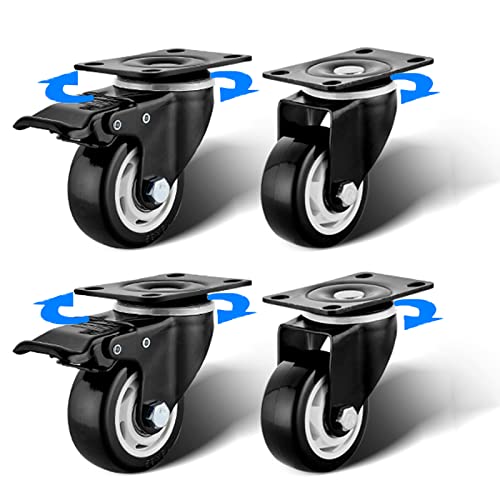Leise Möbelrollen, TPE-gummierte Trolley-Räder, schwarze Lenkrollen mit 2 Bremsen, Hochleistungsrollen, bodenschonende Räder (4 Stück), 2 Bremsen + 2 Bremsen – 3,8 cm von XXOBAZLF
