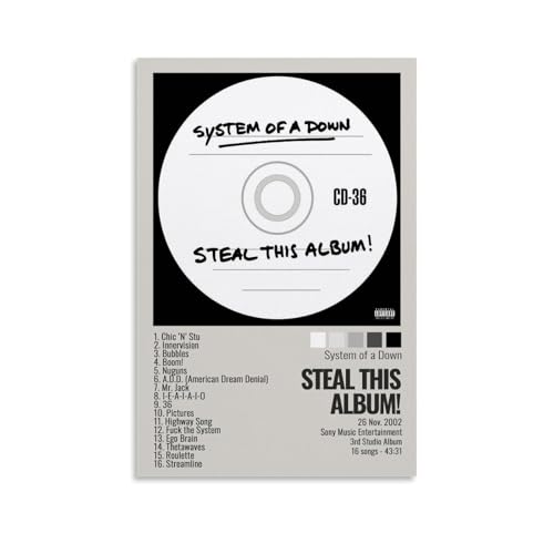 XXQPO Poster "System of A Down-Steal This Album" auf Leinwand, Wandkunst für Heimdekoration, Wohnzimmer, Schlafzimmer, 30 x 45 cm, ungerahmter Stil von XXQPO