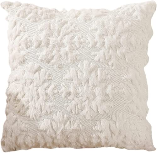 XXSLY Soft Plush Short Wool Velvet Decorative Cushion Cover, Christmas Tree Snowflake Style Cushion Cover for Sofa Bedroom, White and Grey 45 x 45 cm Square Kissenbezug(White Snowflake) von XXSLY