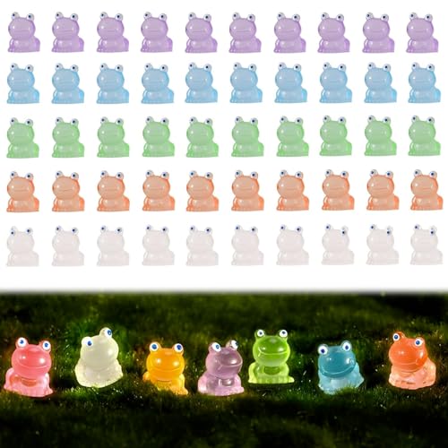 Mini Frösche,50 Stück Leuchtharz Frösche,Mini Figuren,5 Farben Miniatur Frosch Modell,Frog,Miniatur Frosch Figuren für Aquarium,Garten,Landschaft Cake Topper,DIY Handwerk Zubehör,Leuchtet Im Dunkeln von XXTTXX