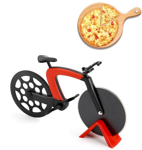 Fahrrad Pizzaschneider,Edelstahl Rad mit Lebensmittelqualität Antihaftbeschichteter,Pizzaschneider Lustig,Scharfem Schneiderad Pizzaschneider Fahrrad,Pizza Cutter für Party,Geschenke - Schwarz Rot von XXTTXX