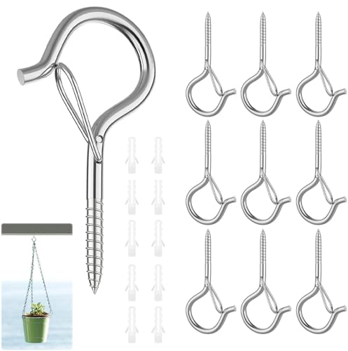 XXTTXX Schraubhaken Edelstahl,10 Stuck Haken zum Schrauben,Deckenhaken Schwerlast mit Sicherheitsschnalle,Befestigungshaken,Hakenschrauben fur Aufhängen Topfplanzen,Lichte,Katzennetz,Durchmesser 4mm von XXTTXX