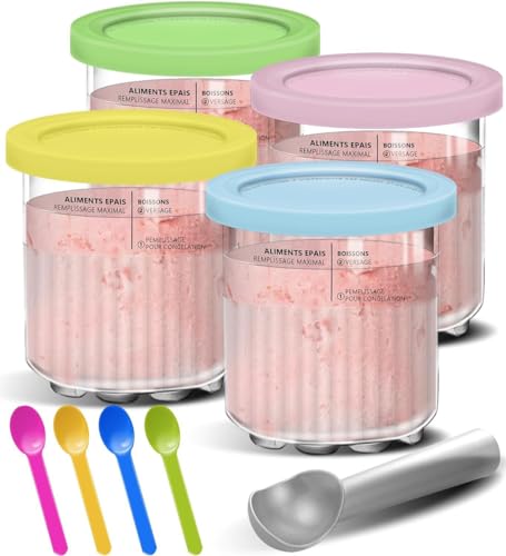 XXWZJH Eisbecher für Ninja Creami, stapelbare Eiscreme-Behälter, kompatibel mit NC500/NC501-Serie, Eiscreme-Aufbewahrungsbecher mit Deckel und Schaufeln für die Küche zu Hause, 4 Stück XXWZJH Eisbecher für Ninja Creami, stapelbare Eiscreme-Behälter, kompatibel mit NC500/NC501-Serie, Eiscreme-Aufbewahrungsbecher mit Deckel und Schaufeln für die Küche zu Hause, 4 Stück von XXWZJH