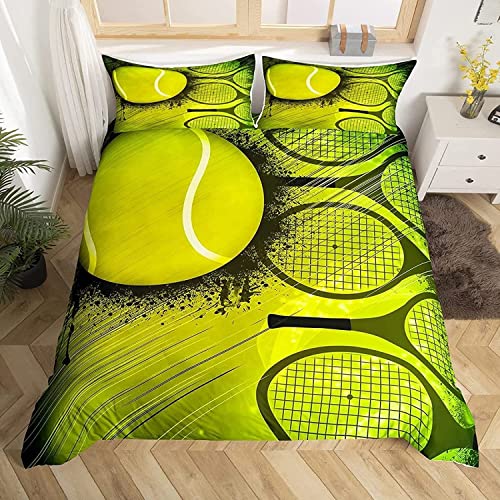 Bettwäsche 135x200 Tennis 3D Druck Sport Bettwäsche-Sets Weich Atmungsaktiv Mikrofaser Teenager Bettbezug + 2 Kissenbezug 80x80 cm mit Reißverschluss von XXXAAW