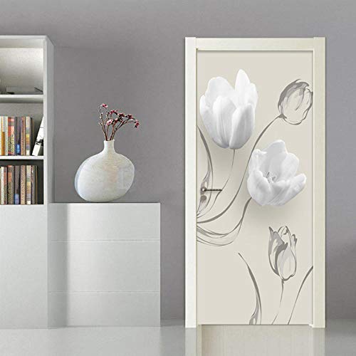 XXXCH 3D Tür Tapete -Moderne unbedeutende weiße Blume 80x200cm Türtapete selbstklebend TürPoster - Fototapete Türfolie Poster Tapete Meer Aufkleber DIY Selbstklebende Wandbild PVC Wasserdichte T von XXXCH