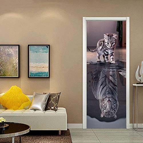 XXXCH 3D Türaufkleber Cat Reflex Tiger 77X200CM Türtapete selbstklebend TürPoster - Fototapete Türfolie Poster Tapete Meer Aufkleber DIY Selbstklebende Wandbild PVC Wasserdichte Tapete von XXXCH