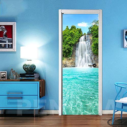 XXXCH 3D Türbild -Wasserfall Baumlandschaft 77x200cm Türtapete Selbstklebend Wasserdicht PVC TürPoster Fototapete Holzwand Türaufkleber Wandbild Für Tür Wohnzimmer Schlafzimmer Küche Und Bad von XXXCH