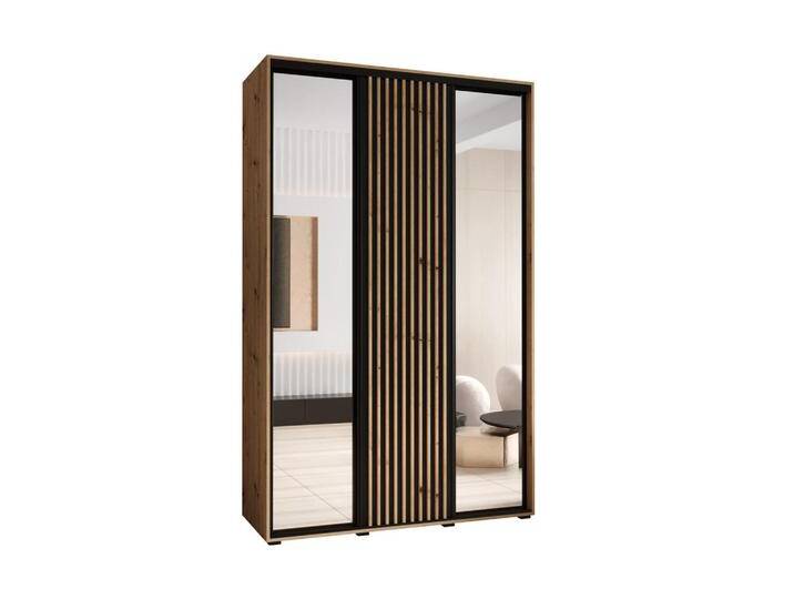 Abiks Möbel SCHWEBETÜRENSCHRANK, Eiche Artisan, Schwarz, Eiche Artisan, Metall, Nachbildung, 6 Fächer, 160x235x60 cm, Schlafzimmer, Kleiderschränke, Schwebetürenschränke von XXXLutz Marktplatz