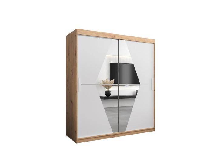 Abiks Möbel SCHWEBETÜRENSCHRANK, Eiche Artisan, Weiß, Kunststoff, Nachbildung,Eiche, 9 Fächer, 180x200x62 cm, Schlafzimmer, Kleiderschränke, Schwebetürenschränke von XXXLutz Marktplatz