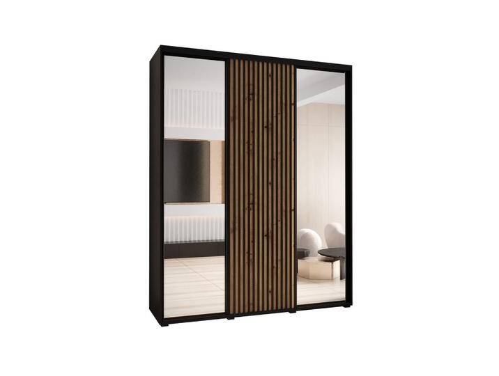 Abiks Möbel SCHWEBETÜRENSCHRANK, Schwarz, Eiche Artisan, Schwarz, Metall, Nachbildung, 6 Fächer, 200x235x45 cm, Schlafzimmer, Kleiderschränke, Schwebetürenschränke von XXXLutz Marktplatz