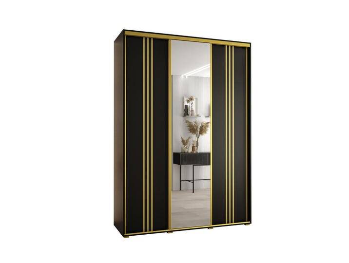 Abiks Möbel SCHWEBETÜRENSCHRANK, Schwarz, Schwarz, Gold, Metall, Nachbildung, 10 Fächer, 180x235x60 cm, Schlafzimmer, Kleiderschränke, Schwebetürenschränke von XXXLutz Marktplatz