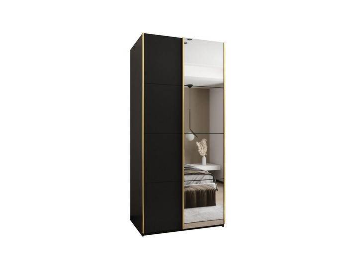 Abiks Möbel SCHWEBETÜRENSCHRANK, Schwarz, Schwarz, Gold, Metall, Nachbildung, 6 Fächer, 110x245x64 cm, Schlafzimmer, Kleiderschränke, Schwebetürenschränke von XXXLutz Marktplatz