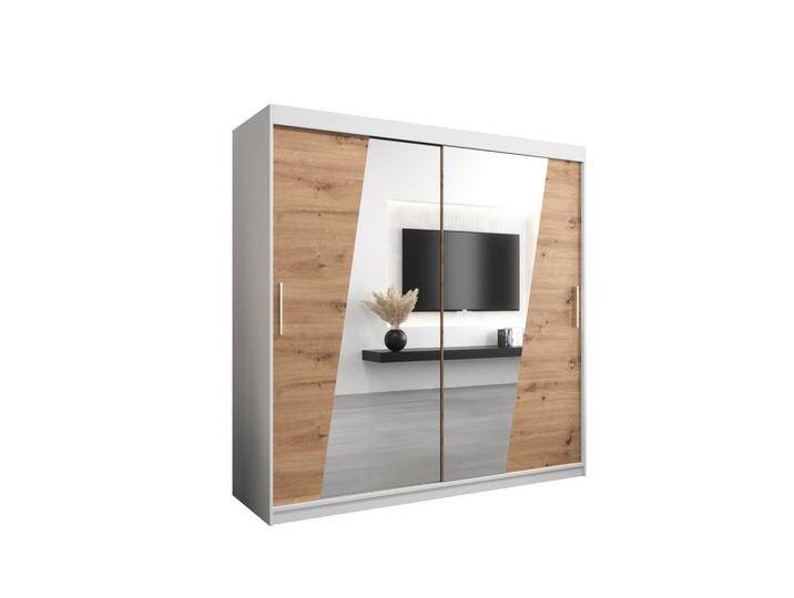 Abiks Möbel SCHWEBETÜRENSCHRANK, Weiß, Eiche Artisan, Kunststoff, Nachbildung, 9 Fächer, 200x200x62 cm, Schlafzimmer, Kleiderschränke, Schwebetürenschränke von XXXLutz Marktplatz