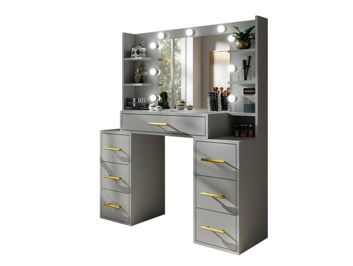 Bettso SCHMINKTISCH, Grau, Glas, 6 Fächer, 7 Schubladen, 110x140x40 cm, Schlafzimmer, Schminktische von XXXLutz Marktplatz