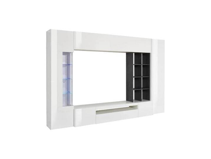 DMORA WOHNWAND, Weiß Hochglanz, Schiefer, 20 Fächer, 290x192x40 cm, Wohnzimmer, Wohnwände, Anbauwände von XXXLutz Marktplatz