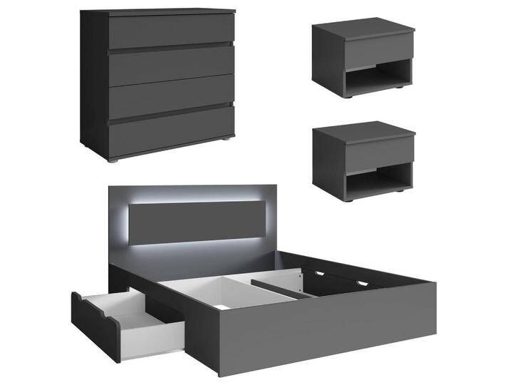 Feldmann-Wohnen SCHLAFZIMMER-SET, Grau, Holz, 3 Fächer, 8 Schubladen, Rechteckig,Rechteckig, 160x200 cm, Schlafzimmer, Betten von XXXLutz Marktplatz