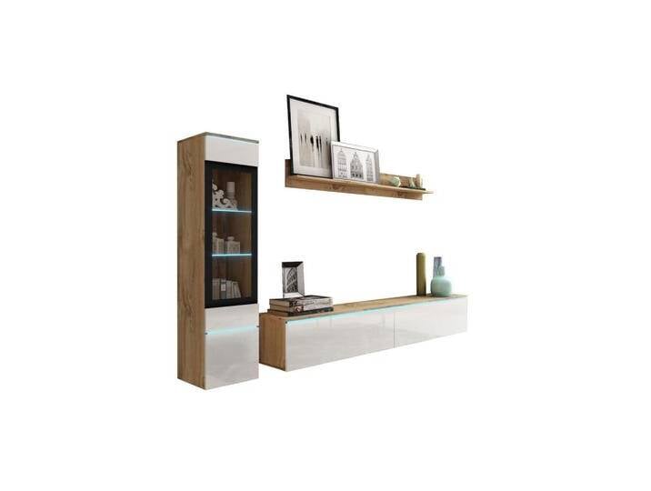 Feldmann-Wohnen WOHNWAND, Weiß, Eiche Wotan, Holz, 3 Fächer, Rechteckig, 210x130x33 cm, Wohnzimmer, Wohnwände, Anbauwände von XXXLutz Marktplatz