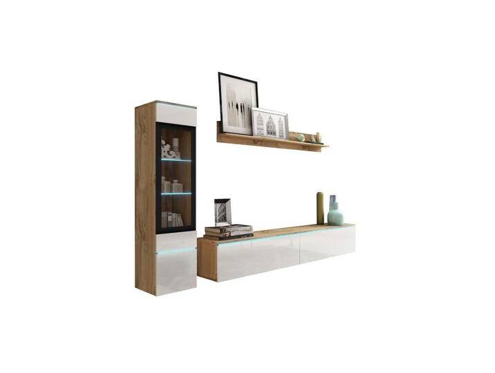 Feldmann-Wohnen WOHNWAND, Weiß, Eiche Wotan, Holz, 3 Fächer, Rechteckig, 210x130x33 cm, Wohnzimmer, Wohnwände, Anbauwände von XXXLutz Marktplatz