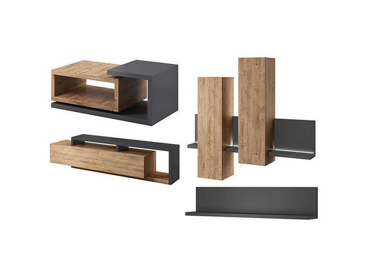 Feldmann-Wohnen WOHNZIMMER-SET, Braun, Anthrazit, Holz, 4 Fächer, 4 Schubladen, Rechteckig,Rechteckig, 641x142x60 cm, Wohnzimmer, Wohnwände, Anbauwände von XXXLutz Marktplatz