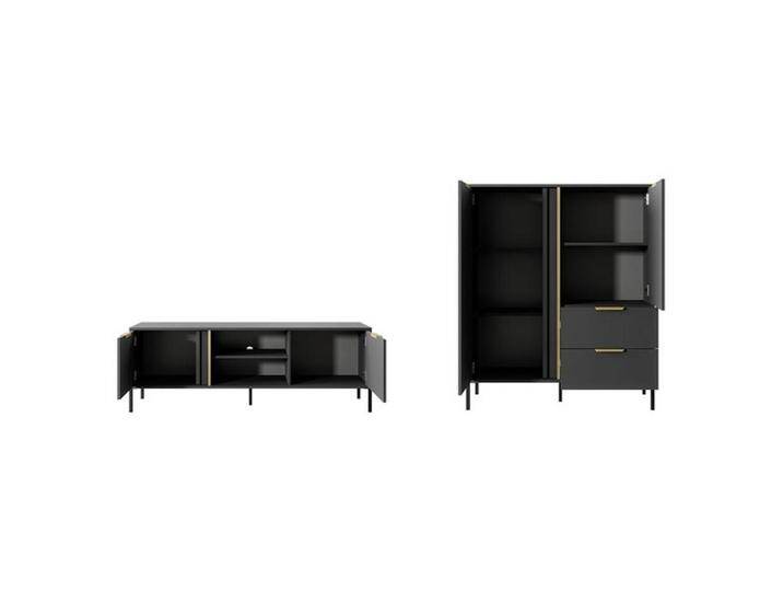 Feldmann-Wohnen WOHNZIMMER-SET, Grau, Holz, 3 Fächer, 2 Schubladen, Rechteckig,Rechteckig, 256.4x123.4x39.5 cm, Wohnzimmer, Wohnwände, Anbauwände von XXXLutz Marktplatz
