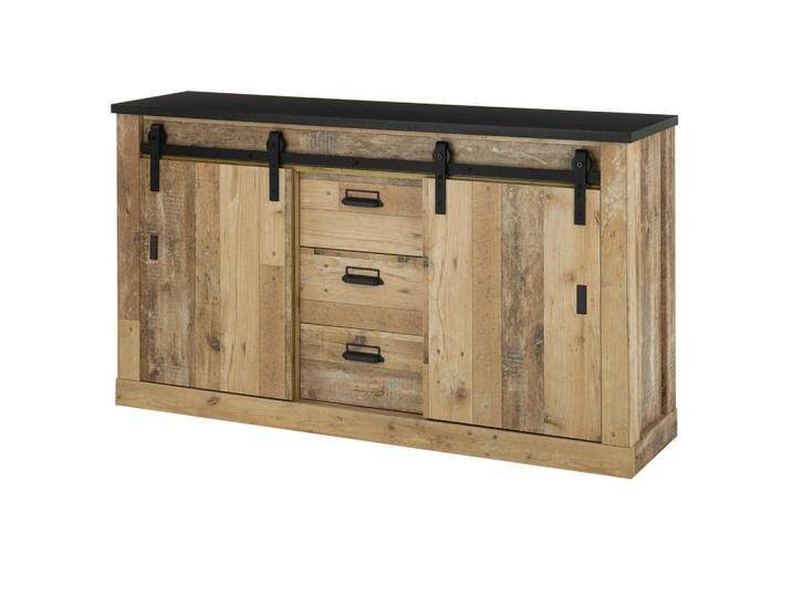 Furn.Design SIDEBOARD, Natur, Dunkelgrau, Metall, Nachbildung,Altholz, Holz Optik, Vintage, 4 Fächer, 3 Schubladen, Rechteckig, Sockel, 162x91x43 cm, FSC 100%, Wohnzimmer, Kommoden & Sideboards, Sideboards von XXXLutz Marktplatz