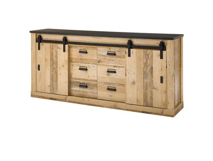 Furn.Design SIDEBOARD, Natur, Anthrazit, Metall, Nachbildung, Vintage, Holz Optik, 4 Fächer, 6 Schubladen, Sockel, 201x91x43 cm, Wohnzimmer, Kommoden & Sideboards, Sideboards von XXXLutz Marktplatz