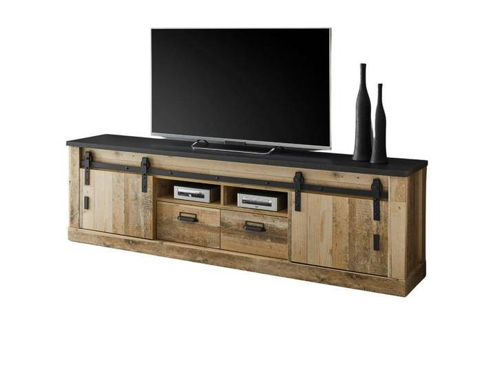 Furn.Design TV-LOWBOARD, Natur, Anthrazit, Metall, Nachbildung, Vintage, Holz Optik, 2 Fächer, 2 Schubladen, Sockel, 201x61x63 cm, Wohnzimmer, Wohnwände, Lowboards, Lowboards stehend von XXXLutz Marktplatz