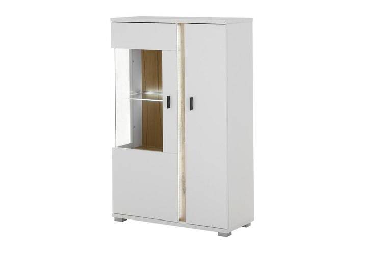 Furn.Design VITRINE, Weiß, Eiche Wotan, Metall, Nachbildung,Eiche, Uni, Holz Optik, 2 Fächer, Rechteckig, 80x125x35 cm, FSC 100%, Wohnzimmer, Wohnwände, Vitrinenschränke von XXXLutz Marktplatz