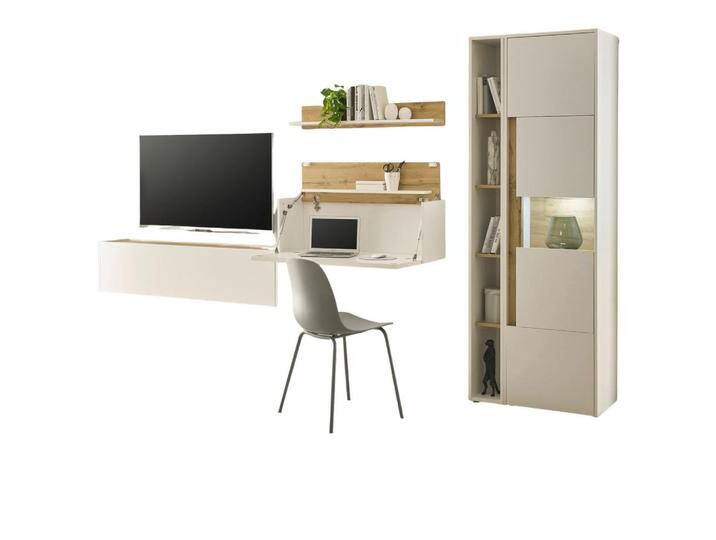 Furn.Design WOHNWAND, Weiß, Eiche Wotan, Holz, Nachbildung,Eiche, Uni, 6 Fächer, 340x200x40 cm, Wohnzimmer, Wohnwände, Anbauwände von XXXLutz Marktplatz