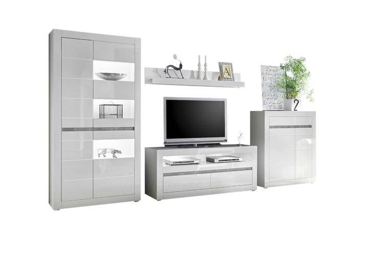 Furn.Design WOHNWAND, Weiß, Weiß Hochglanz, Grau, Holz, Nachbildung, Uni, 7 Fächer, 370x198x42 cm, Wohnzimmer, Wohnwände, Anbauwände von XXXLutz Marktplatz