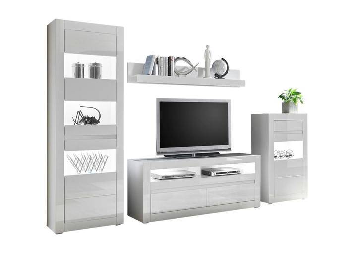 Furn.Design WOHNWAND, Weiß, Weiß Hochglanz, Grau, Nachbildung, Uni, 4 Fächer, 2 Schubladen, 302x198x42 cm, Wohnzimmer, Wohnwände, Anbauwände von XXXLutz Marktplatz