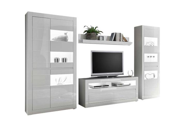 Furn.Design WOHNWAND, Weiß, Weiß Hochglanz, Grau, Nachbildung, Uni, 7 Fächer, 2 Schubladen, 336x198x42 cm, Wohnzimmer, Wohnwände, Anbauwände von XXXLutz Marktplatz