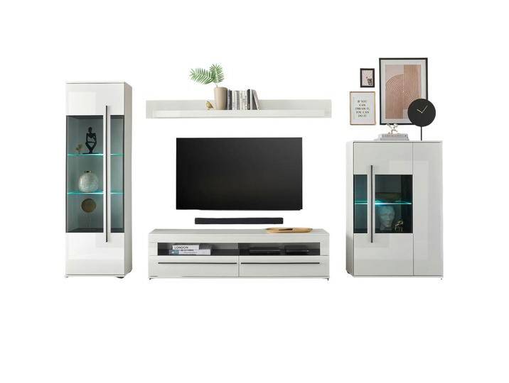 Furn.Design WOHNWAND, Weiß, Weiß Hochglanz, Kunststoff, Nachbildung, Uni, 10 Fächer, 2 Schubladen, 350x200x42 cm, Wohnzimmer, Wohnwände, Anbauwände von XXXLutz Marktplatz