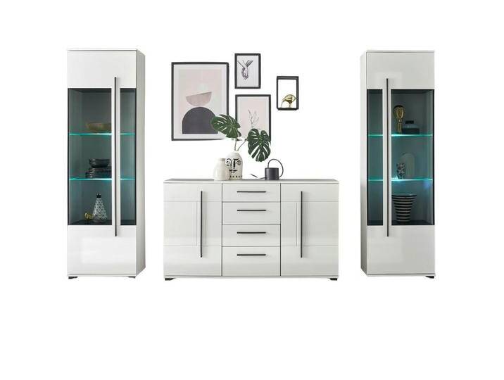 Furn.Design WOHNWAND, Weiß, Weiß Hochglanz, Kunststoff, Nachbildung, Uni, 10 Fächer, 4 Schubladen, 290x200x42 cm, Wohnzimmer, Wohnwände, Anbauwände von XXXLutz Marktplatz