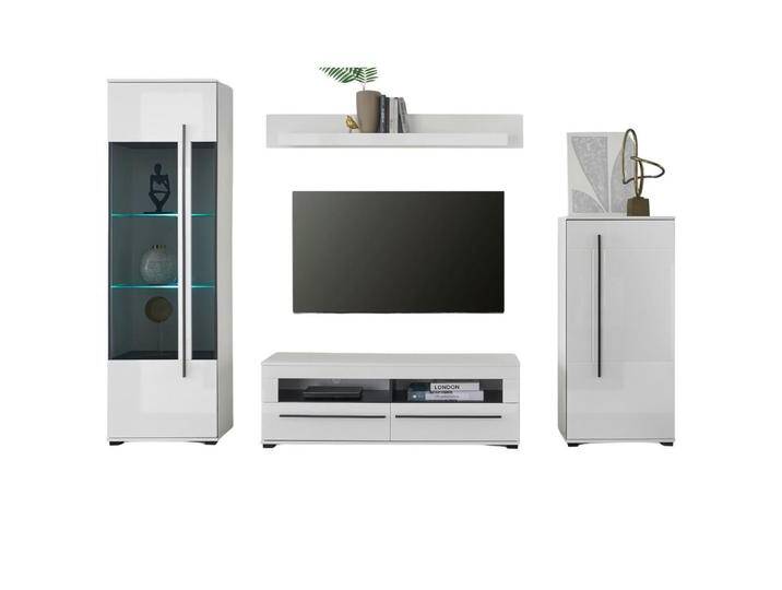 Furn.Design WOHNWAND, Weiß, Weiß Hochglanz, Kunststoff, Nachbildung, Uni, 6 Fächer, 2 Schubladen, 280x200x42 cm, Wohnzimmer, Wohnwände, Anbauwände von XXXLutz Marktplatz