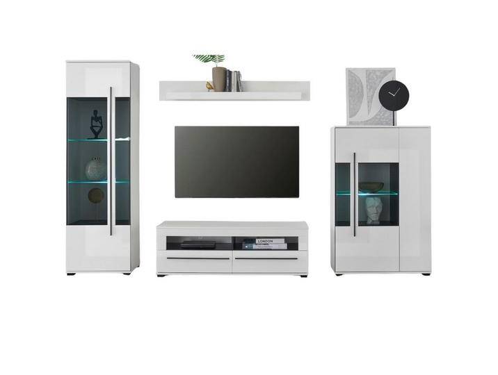 Furn.Design WOHNWAND, Weiß, Weiß Hochglanz, Kunststoff, Nachbildung, Uni, 7 Fächer, 2 Schubladen, 310x200x42 cm, Wohnzimmer, Wohnwände, Anbauwände von XXXLutz Marktplatz