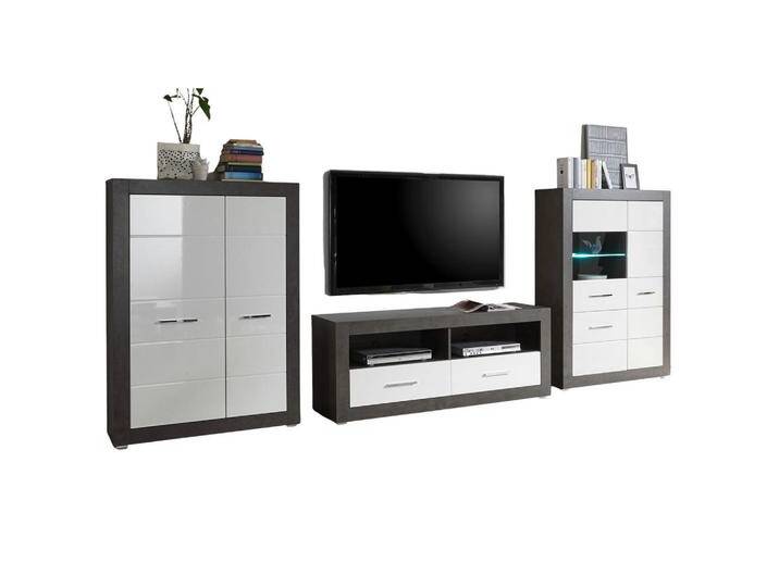 Furn.Design WOHNWAND, Weiß Hochglanz, Grau, Metall, Nachbildung, Uni, 7 Fächer, 2 Schubladen, 370x170x45 cm, Wohnzimmer, Wohnwände, Anbauwände von XXXLutz Marktplatz