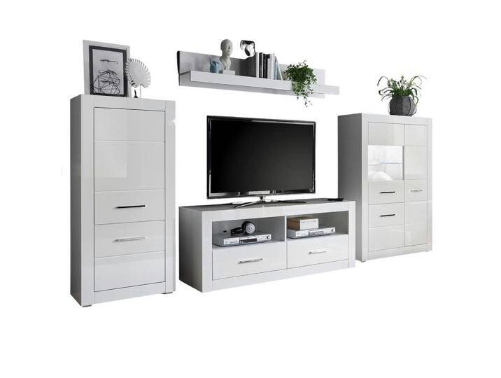 Furn.Design WOHNWAND, Weiß Hochglanz, Metall, Nachbildung, Uni, 4 Fächer, 2 Schubladen, 335x170x45 cm, Wohnzimmer, Wohnwände, Anbauwände von XXXLutz Marktplatz