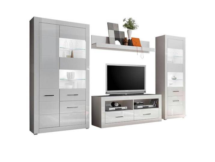 Furn.Design WOHNWAND, Weiß Hochglanz, Metall, Nachbildung, Uni, 8 Fächer, 2 Schubladen, 335x198x45 cm, Wohnzimmer, Wohnwände, Anbauwände von XXXLutz Marktplatz