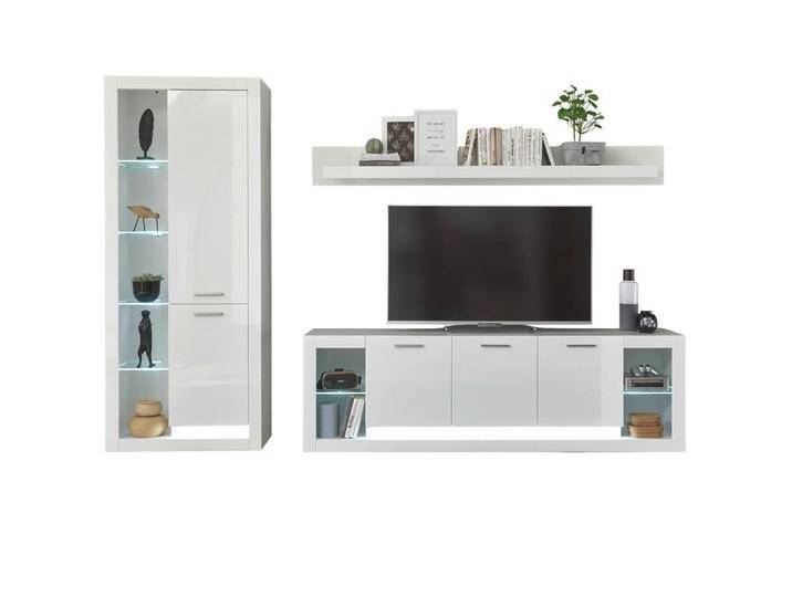 Furn.Design WOHNWAND, Weiß Hochglanz, Weiß, Kunststoff, Nachbildung, Uni, 13 Fächer, 298x198x43 cm, Wohnzimmer, Wohnwände, Anbauwände von XXXLutz Marktplatz